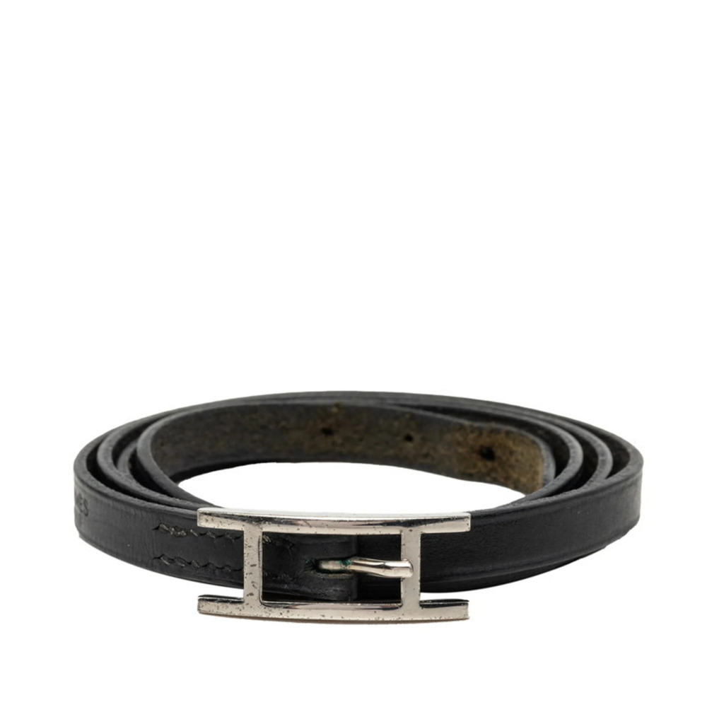 Hermes Api 3 Bracelet, Long, Black and Silver Leather, Women's